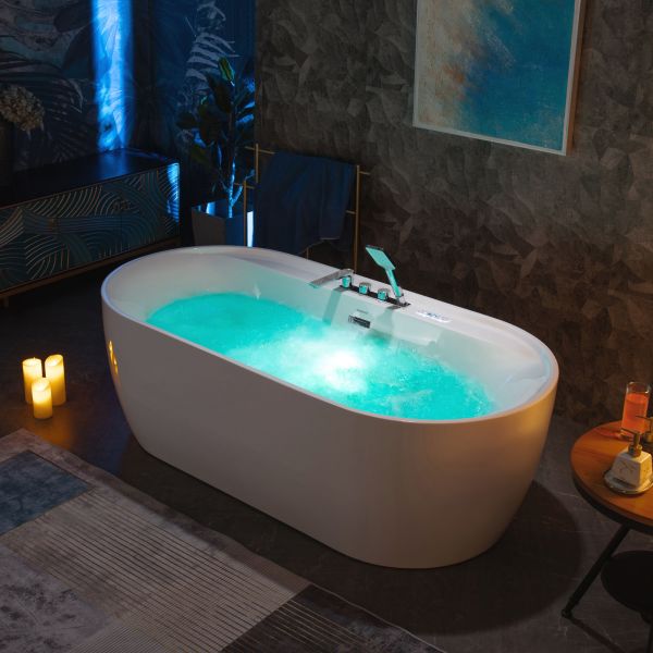 ᐅ【WOODBRIDGE 72 x 35-3/8 Whirlpool and Air Bath Heated Soaking  Combination Tub with Adjustable Speed Air Blower, Tub Filler and Display  Control Panel, White, BJ500+F0041CH-WOODBRIDGE】
