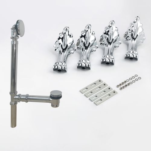 Brushed Nickel Toe Tap Drain Assembly with linear overflow & 4PCS Clawfoot