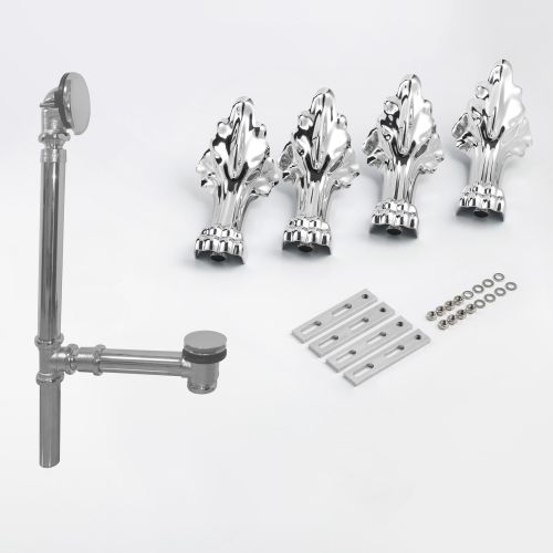 Chrome Toe Tap Drain Assembly with linear overflow & 4PCS Clawfoot
