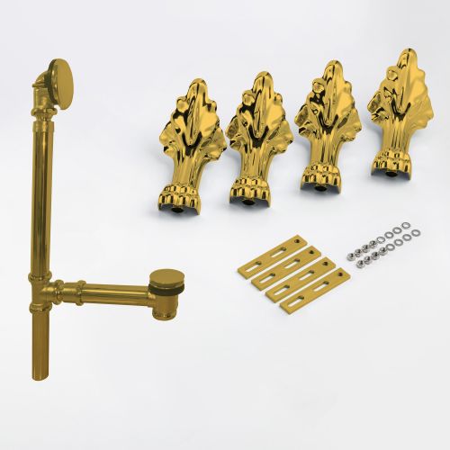 Polished Gold Toe Tap Drain Assembly with linear overflow & 4PCS Clawfoot