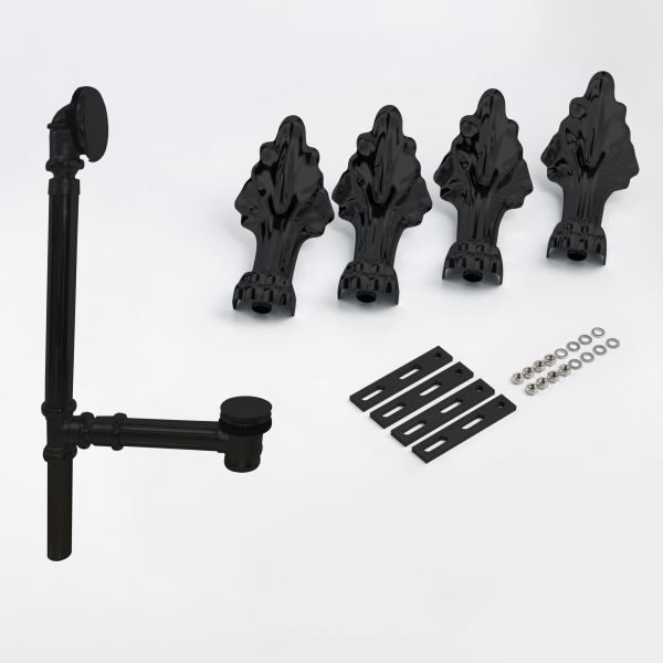 Matte Black Toe Tap Drain Assembly with linear overflow & 4PCS Clawfoot