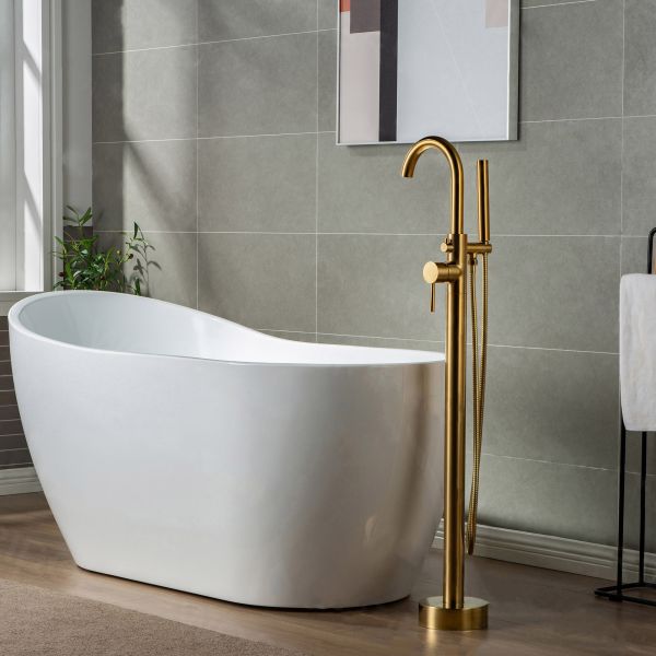 Modern Style Floor Mounted Tub Shower Faucets Unique Design Single Handle  Brass Tub Filler Home Bathroom Free Standing Bathtub Shower Taps, Gold  Finish 