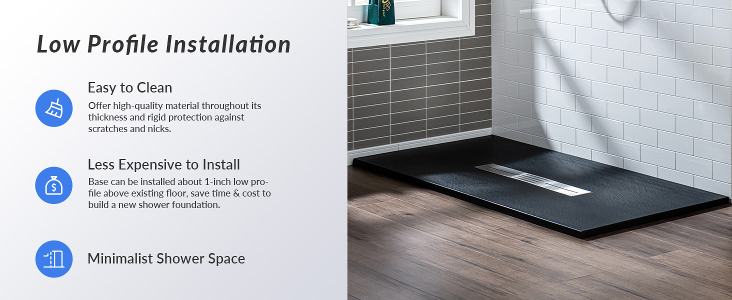 ᐅ【WOODBRIDGE 48in L x 36in W Zero Threshold End Drain Shower Base