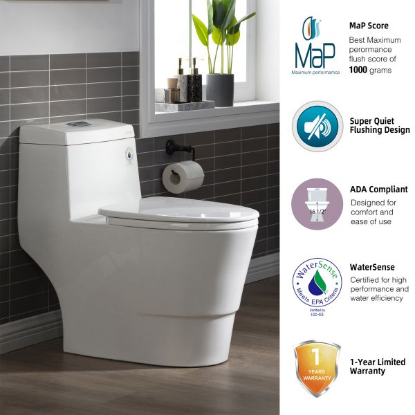  WOODBRIDGE B-0940-A Modern One-Piece Elongated toilet with Solf Closed Seat and Hand Free Touchless Sensor Flush Kit, White_14829