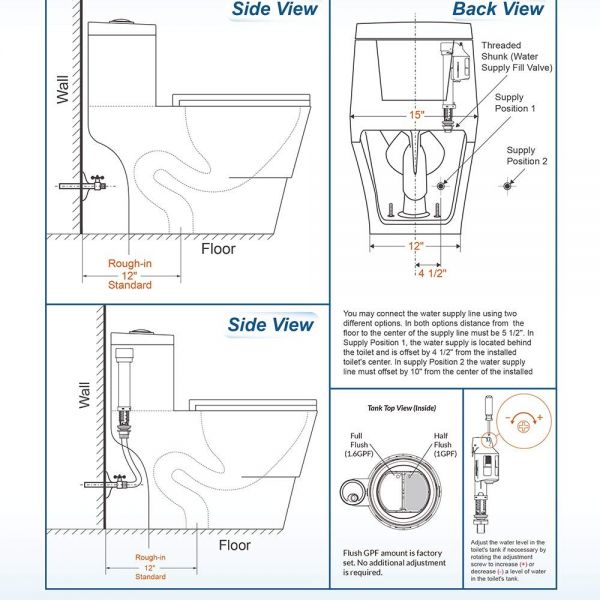 ᐅ【WOODBRIDGEE One Piece Toilet with Soft Closing Seat, Chair Height, 1.28 GPF Dual, Water Sensed